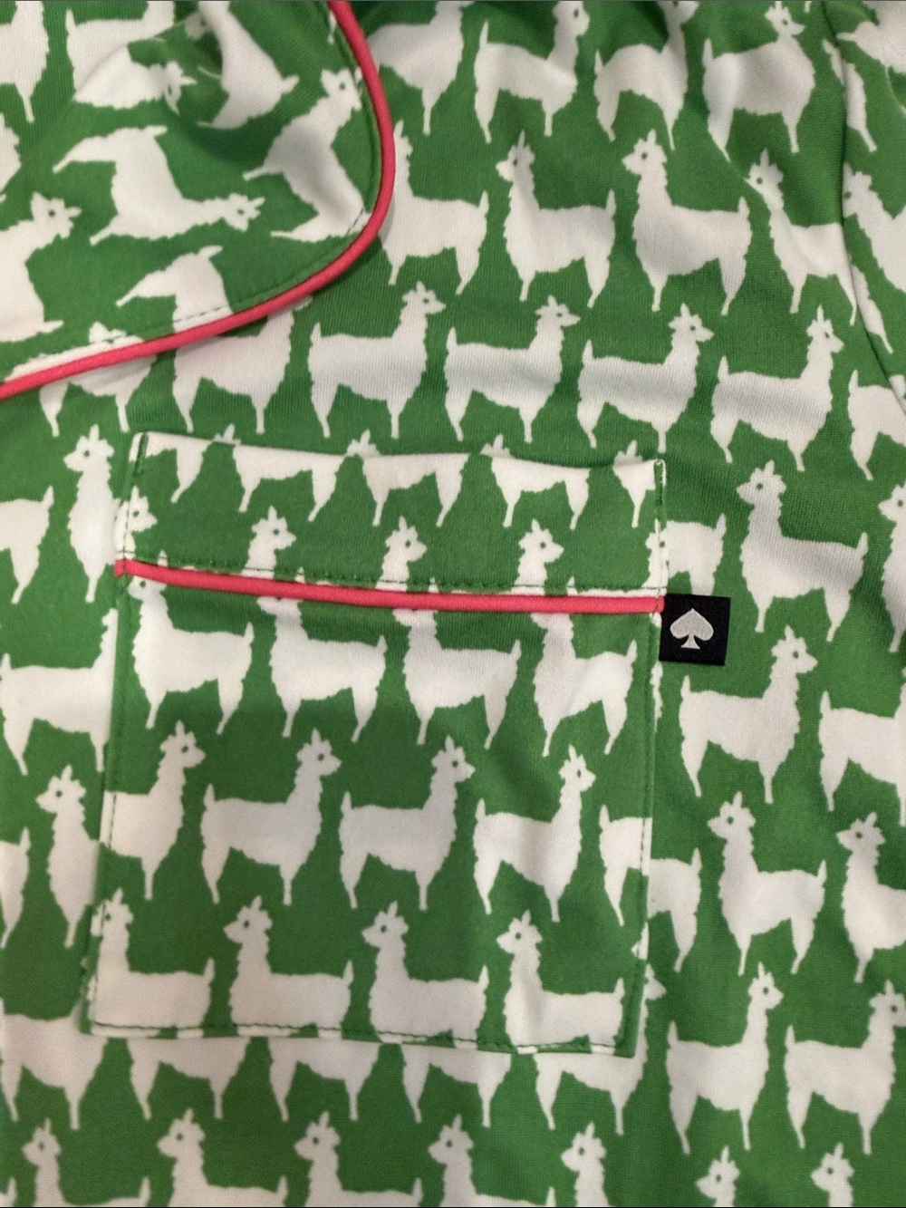 kate spade Green and White Houndstooth Pajama Set with Pink Trim Long Pants - Picture 5 of 8